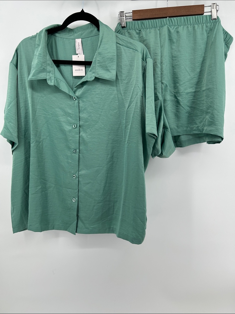 Auden Button-Front Short Sleeve Top & Short Set Women's Size 2X NWT Loungewear - Picture 2 of 7